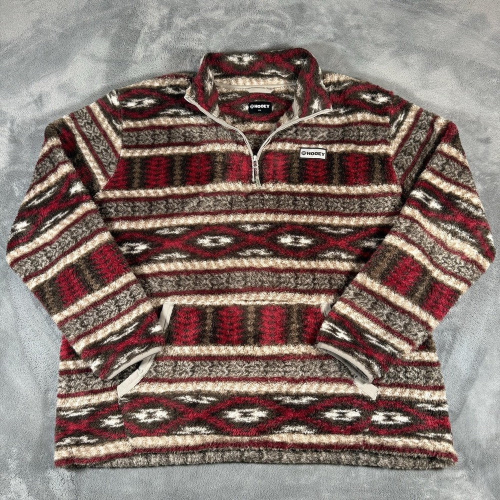 Hooey Aztec Sweater Womens Size XXL Multicolor Fleece 1/4 Zip Mock Neck Soft